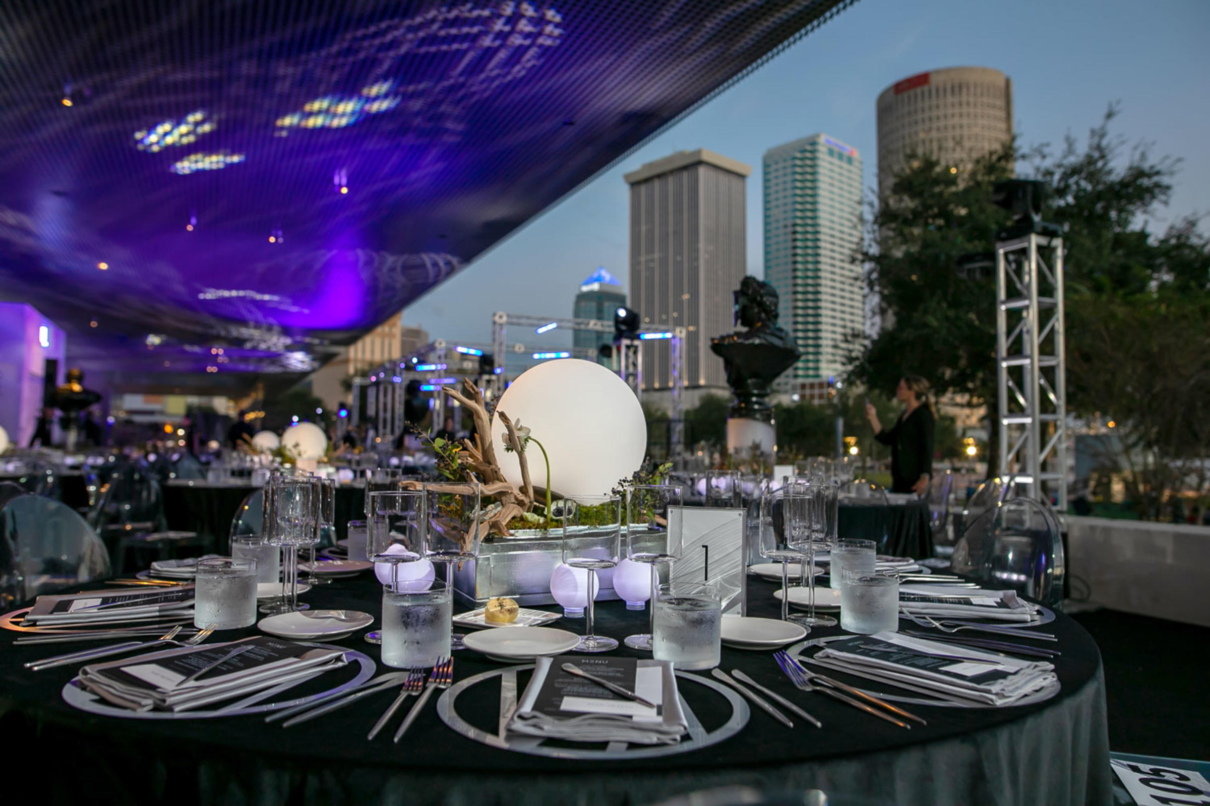 Private event hosted at the Tampa Museum of Art overlooking the downtown Tampa skyline.