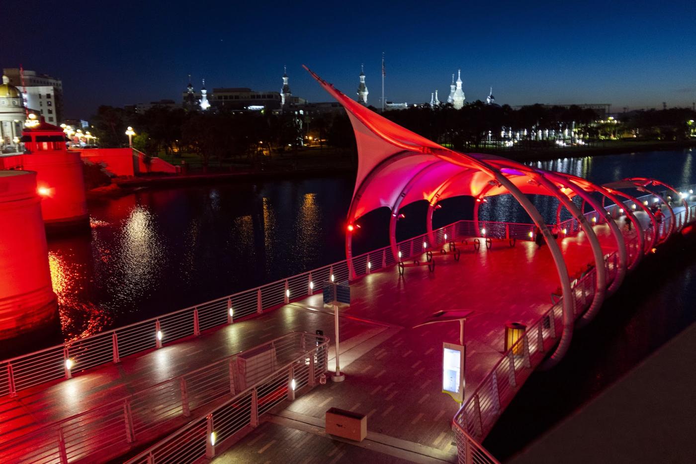 Riverwalk red lighting Tampa